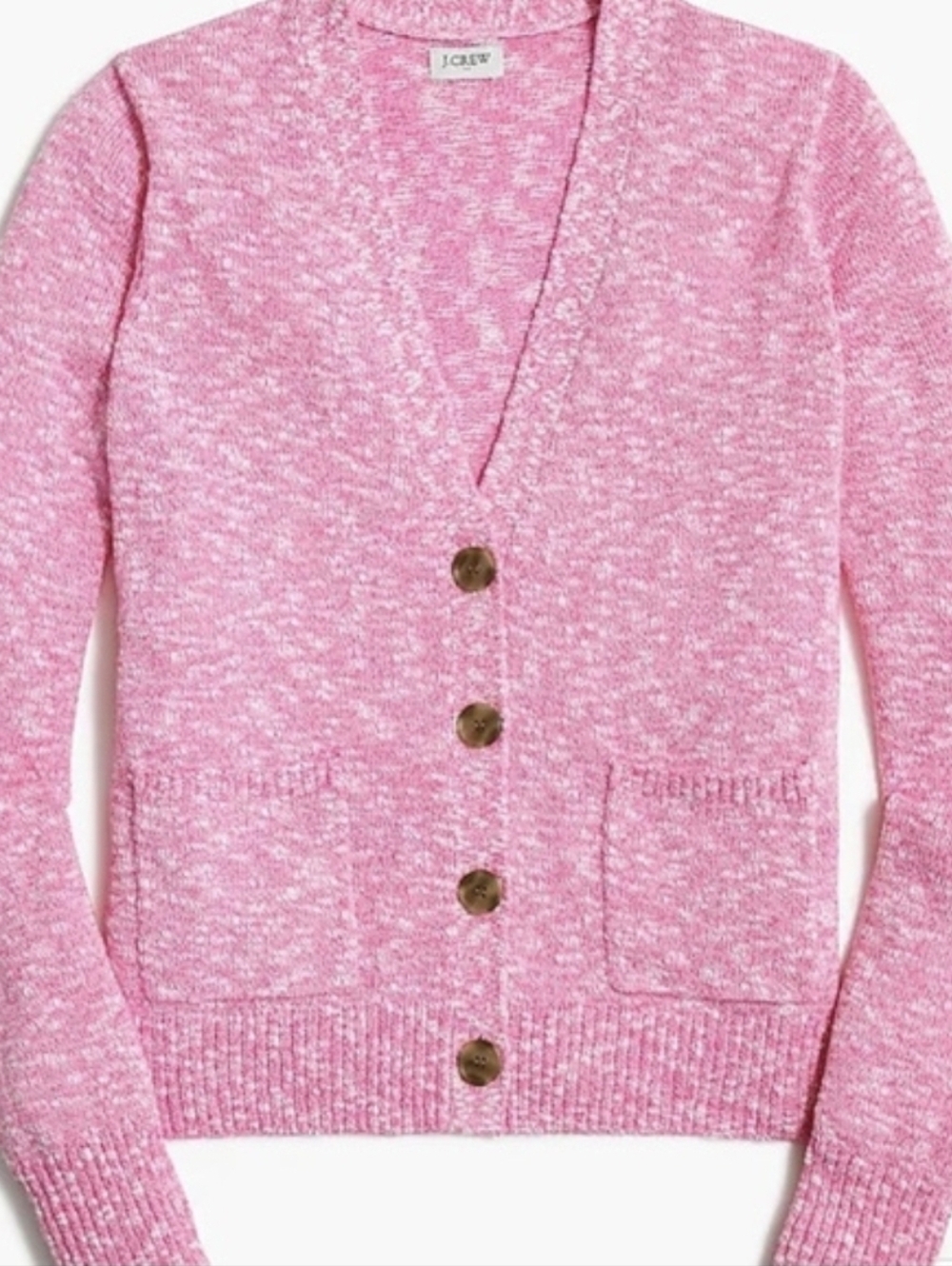 J. Crew Heathered Pink Button-Front V-Neck Cardigan